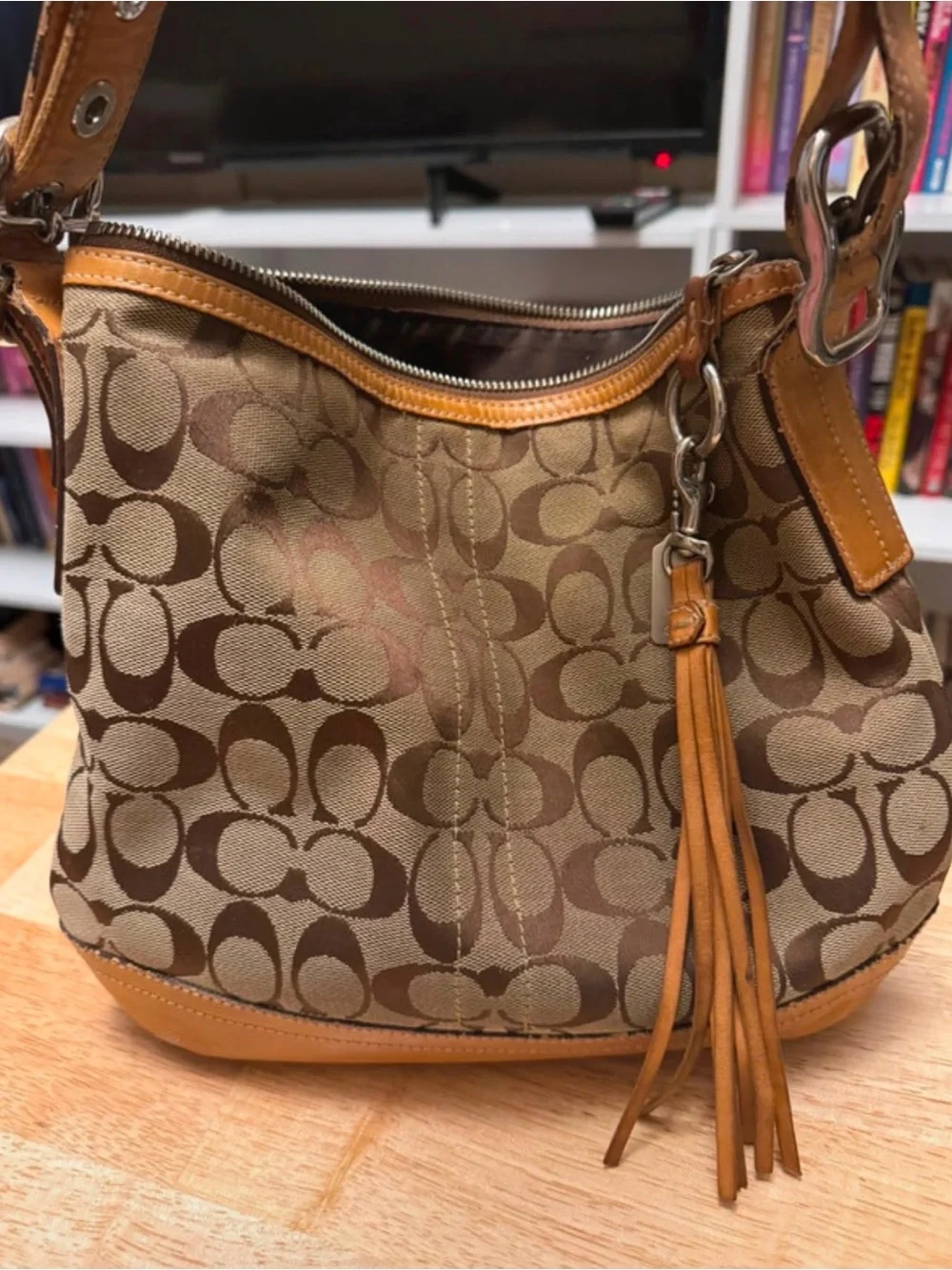 Coach Brown Leather-Trim Medium Shoulder Bag
